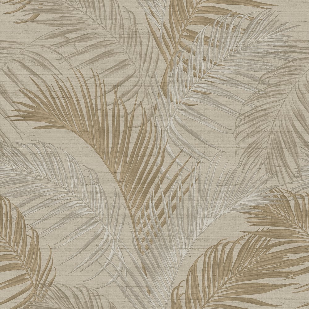 Beige fern leaf pattern on a textured tan background & tropical botanical wallpaper.