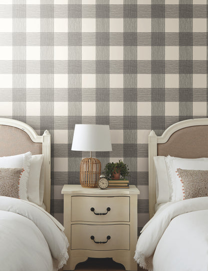 York Wallcoverings York Premium Peel + Stick Magnolia Magnolia Home Common Thread Black and White Peel and Stick Wallpaper  Plaids and Checks Whites and Off-Whites  Wallpaper - PSW1000RL