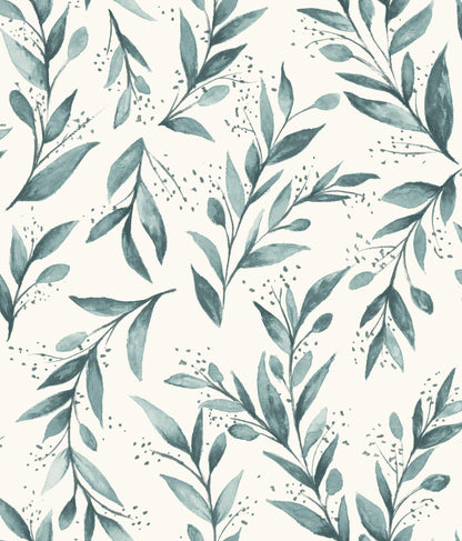York Wallcoverings York Premium Peel + Stick Magnolia Magnolia Home Olive Branch Teal Peel and Stick Wallpaper  Botanical Blues  Wallpaper - PSW1002RL