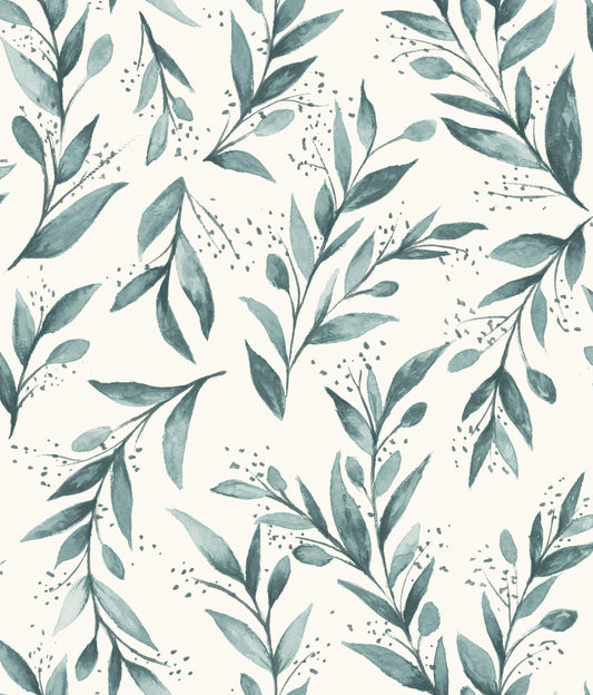 York Wallcoverings York Premium Peel + Stick Magnolia Magnolia Home Olive Branch Teal Peel and Stick Wallpaper  Botanical Blues  Wallpaper - PSW1002RL