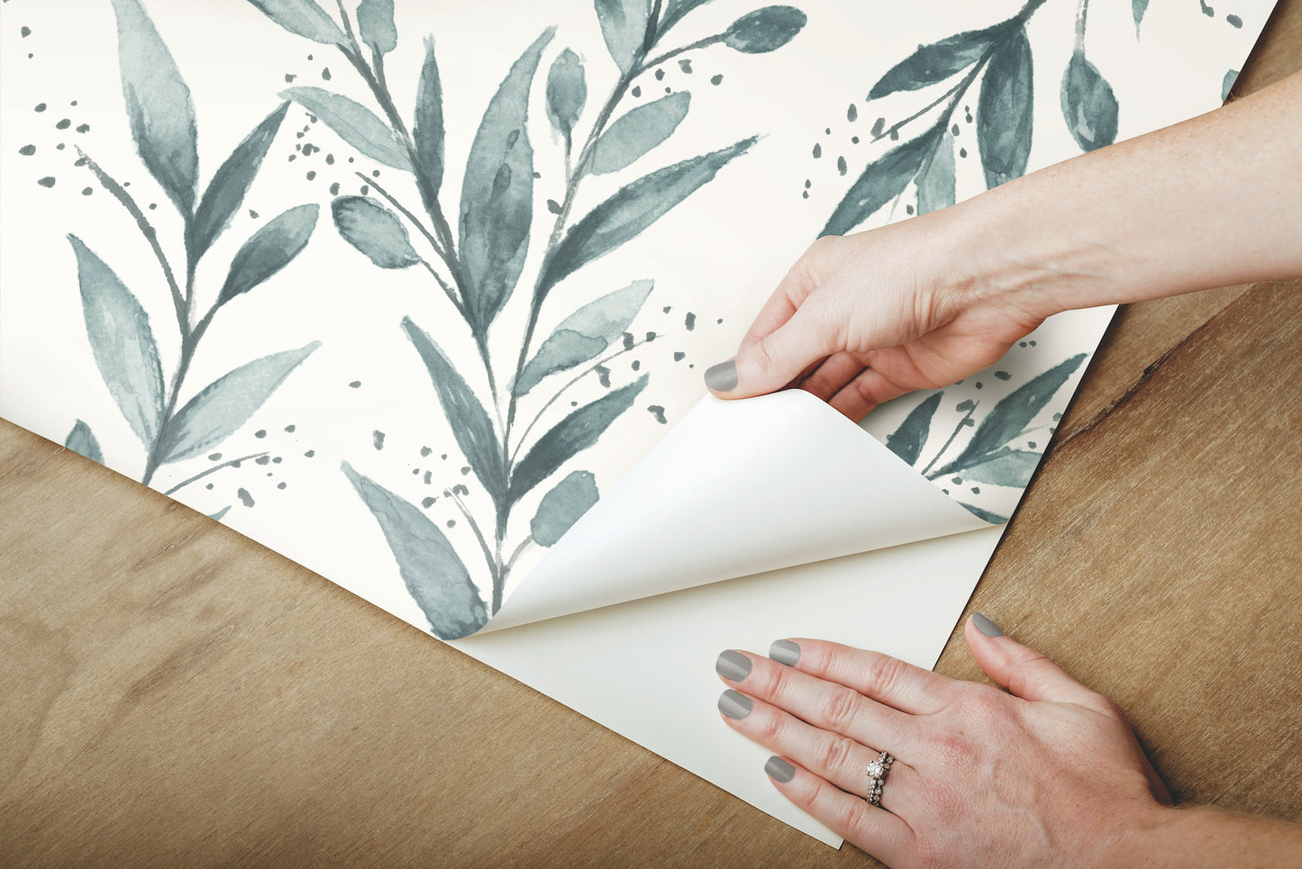 York Wallcoverings York Premium Peel + Stick Magnolia Magnolia Home Olive Branch Teal Peel and Stick Wallpaper  Botanical Blues  Wallpaper - PSW1002RL