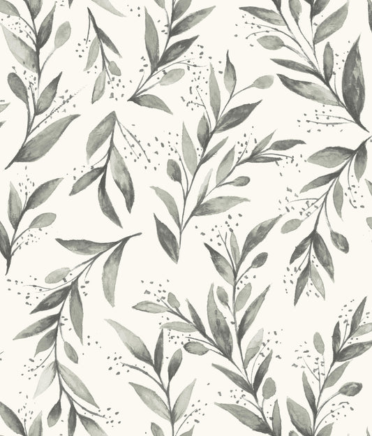 York Wallcoverings York Premium Peel + Stick Magnolia Magnolia Home Olive Branch Charcoal Peel and Stick Wallpaper  Botanical Greys  Wallpaper - PSW1003RL