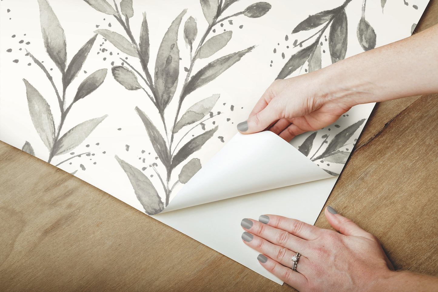 York Wallcoverings York Premium Peel + Stick Magnolia Magnolia Home Olive Branch Charcoal Peel and Stick Wallpaper  Botanical Greys  Wallpaper - PSW1003RL