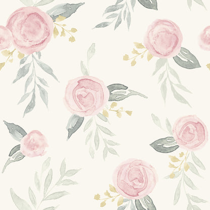 York Wallcoverings York Premium Peel + Stick Magnolia Magnolia Home Watercolor Roses Pink Peel and Stick Wallpaper  Botanical Pinks  Wallpaper - PSW1010RL