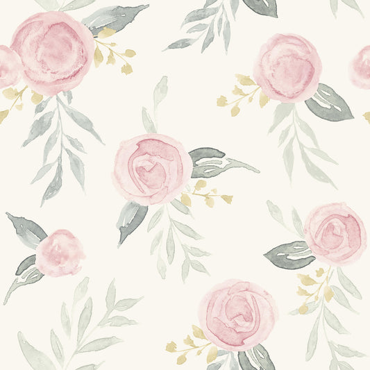 York Wallcoverings York Premium Peel + Stick Magnolia Magnolia Home Watercolor Roses Pink Peel and Stick Wallpaper  Botanical Pinks  Wallpaper - PSW1010RL