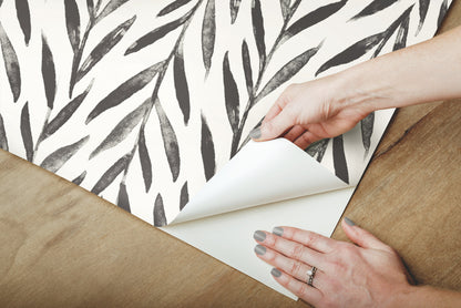 York Wallcoverings York Premium Peel + Stick Magnolia Magnolia Home Willow Black Peel and Stick Wallpaper  Botanical Blacks  Wallpaper - PSW1017RL