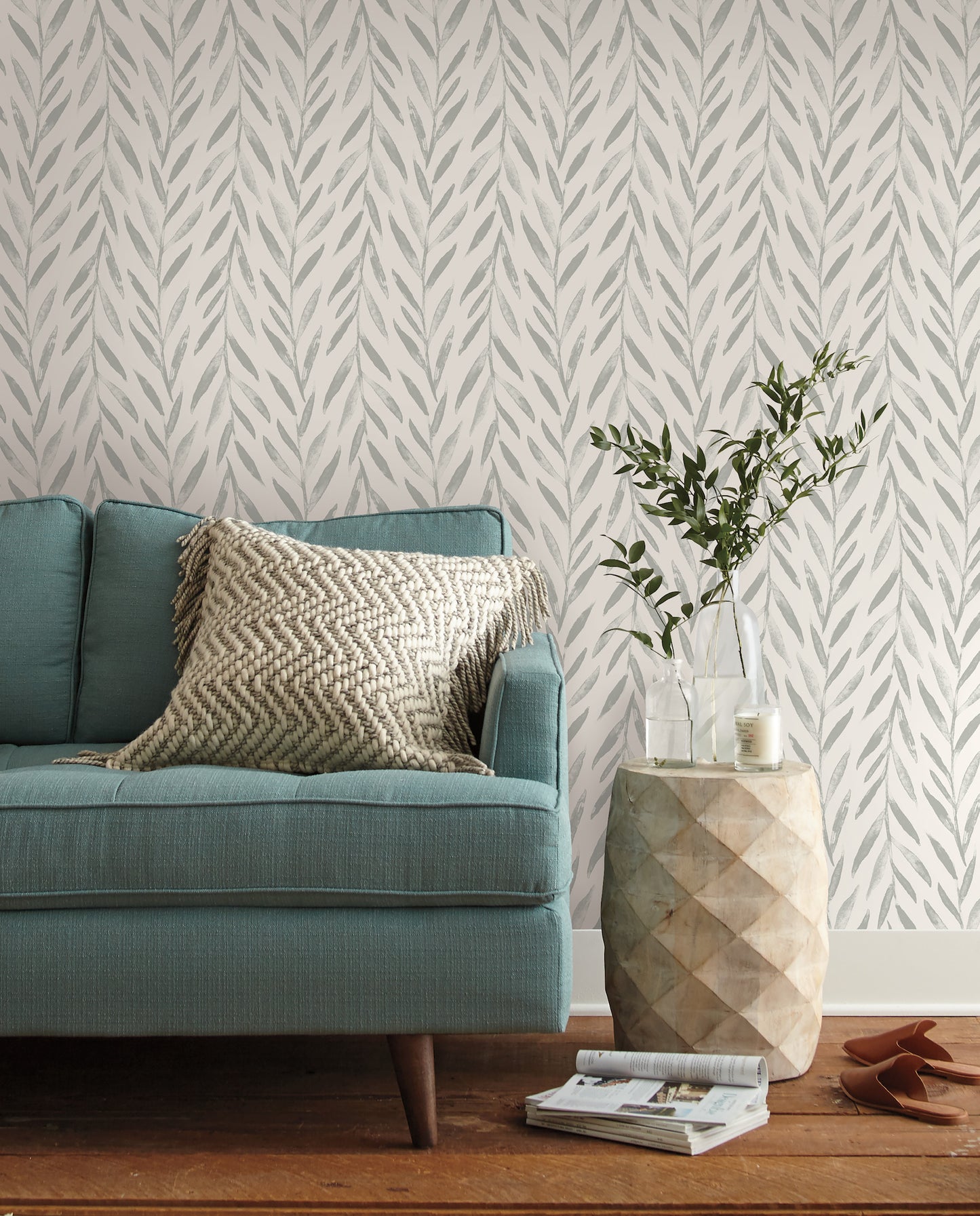 York Wallcoverings York Premium Peel + Stick Magnolia Magnolia Home Willow Grey Peel and Stick Wallpaper  Botanical Greys  Wallpaper - PSW1018RL