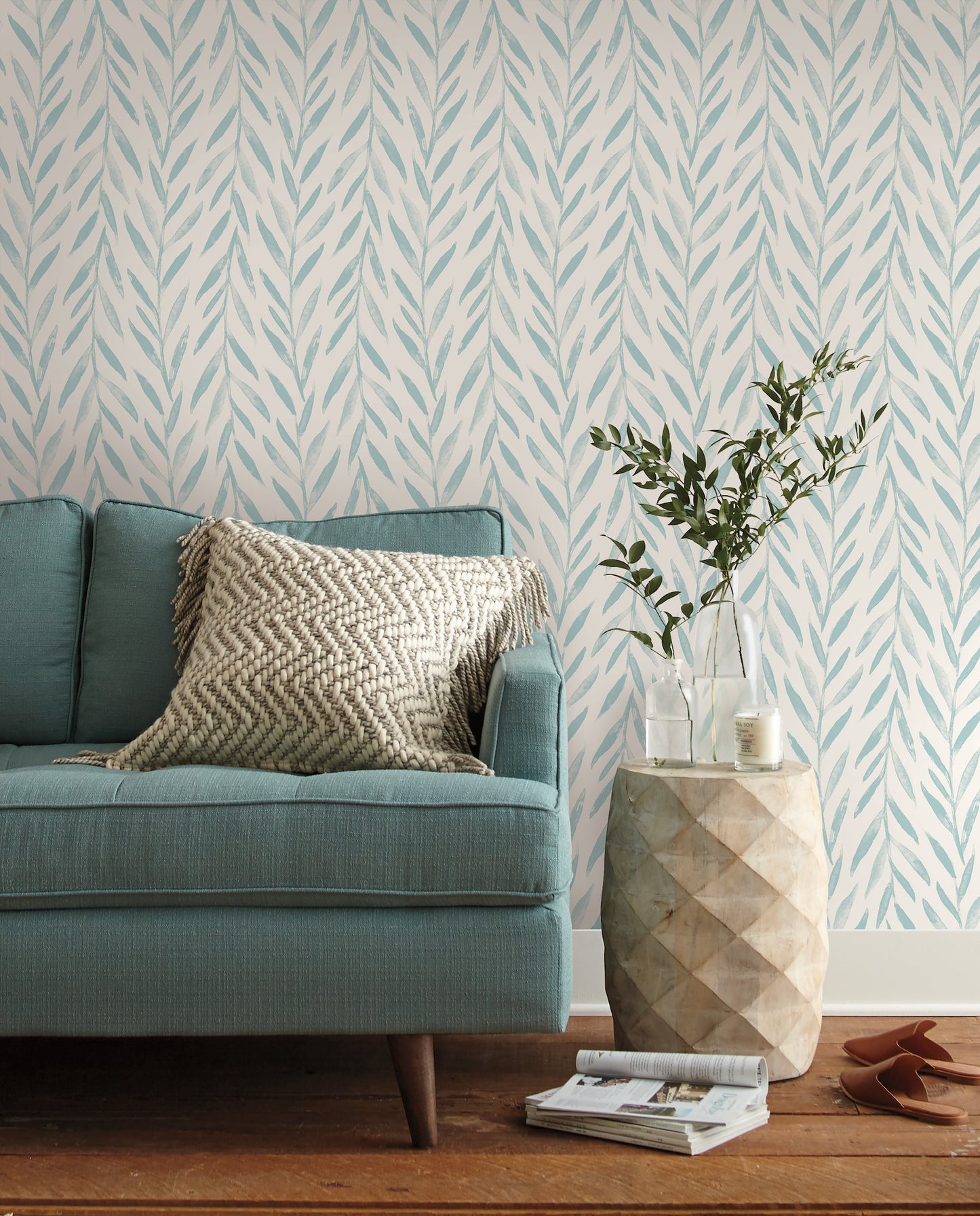 York Wallcoverings York Premium Peel + Stick Magnolia Magnolia Home Willow Blue Peel and Stick Wallpaper  Botanical Blues  Wallpaper - PSW1019RL