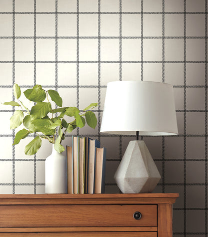 York Wallcoverings York Premium Peel + Stick Magnolia Home Sunday Best Black Peel and Stick Wallpaper  Plaids and Checks Blacks  Wallpaper - PSW1023RL