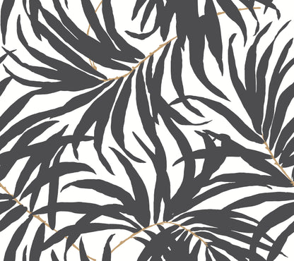 York Wallcoverings York Premium Peel + Stick Bali Leaves Black Peel and Stick Wallpaper  Bohemian Blacks  Wallpaper - PSW1029RL