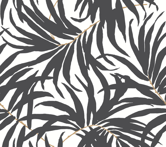 York Wallcoverings York Premium Peel + Stick Bali Leaves Black Peel and Stick Wallpaper  Bohemian Blacks  Wallpaper - PSW1029RL