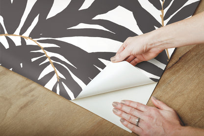 York Wallcoverings York Premium Peel + Stick Bali Leaves Black Peel and Stick Wallpaper  Bohemian Blacks  Wallpaper - PSW1029RL