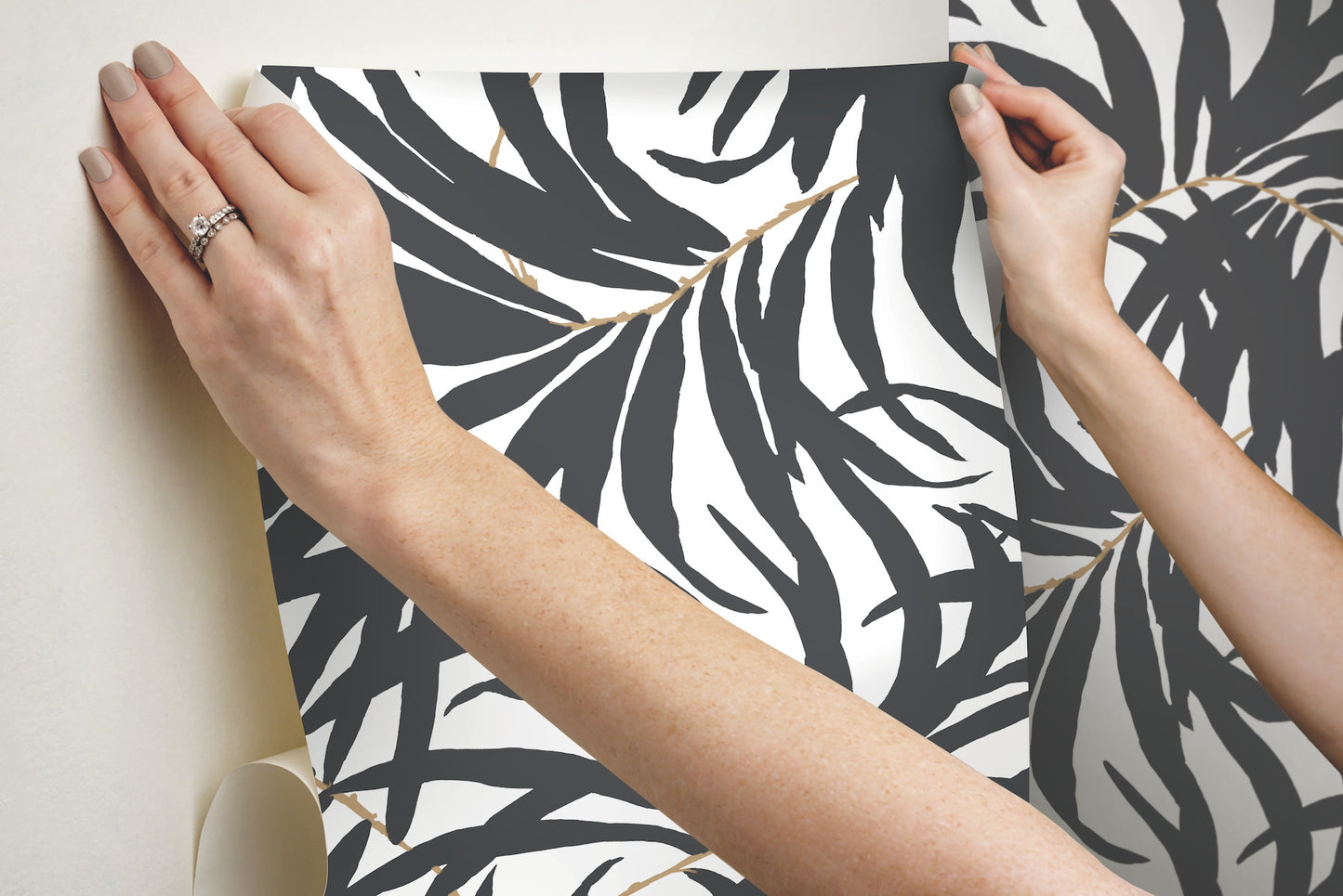 York Wallcoverings York Premium Peel + Stick Bali Leaves Black Peel and Stick Wallpaper  Bohemian Blacks  Wallpaper - PSW1029RL