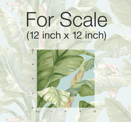 York Wallcoverings York Premium Peel + Stick Banana Leaf Blue and Green Peel and Stick Wallpaper  Botanical Blues  Wallpaper - PSW1036RL