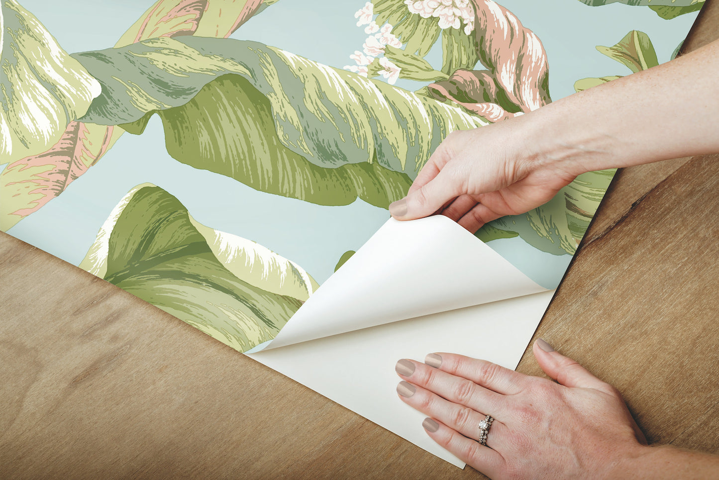 York Wallcoverings York Premium Peel + Stick Banana Leaf Blue and Green Peel and Stick Wallpaper  Botanical Blues  Wallpaper - PSW1036RL