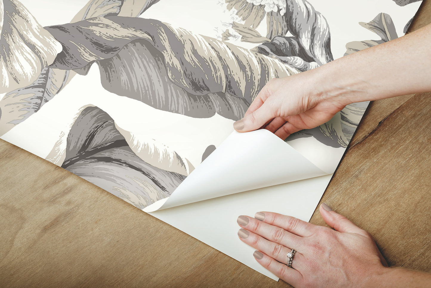 York Wallcoverings York Premium Peel + Stick Banana Leaf White and Black Peel and Stick Wallpaper  Botanical Whites and Off-Whites  Wallpaper - PSW1037RL