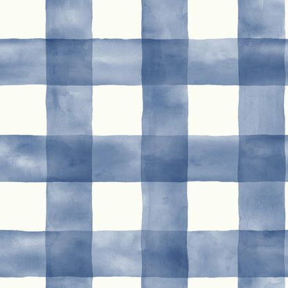 York Wallcoverings York Premium Peel + Stick Checkmate Watercolor Plaid Blue Peel and Stick Wallpaper  Plaids and Checks Blues  Wallpaper - PSW1078RL