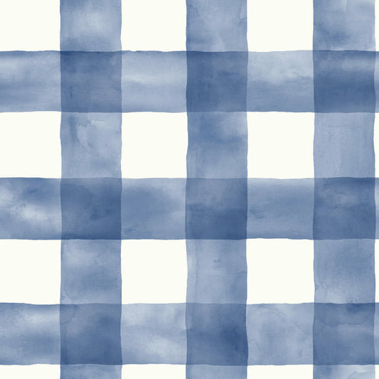 York Wallcoverings York Premium Peel + Stick Checkmate Watercolor Plaid Blue Peel and Stick Wallpaper  Plaids and Checks Blues  Wallpaper - PSW1078RL