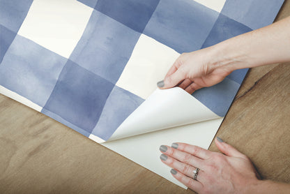 York Wallcoverings York Premium Peel + Stick Checkmate Watercolor Plaid Blue Peel and Stick Wallpaper  Plaids and Checks Blues  Wallpaper - PSW1078RL