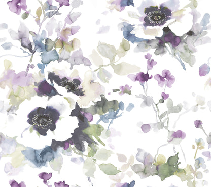 York Wallcoverings York Premium Peel + Stick Garden Anemone Lilac and Green Peel and Stick Wallpaper  Botanical Greens  Wallpaper - PSW1082RL
