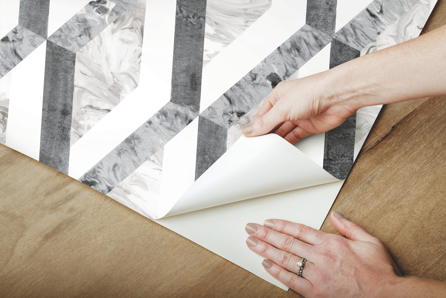 York Wallcoverings York Premium Peel + Stick Statuary Diamond Inlay Grey Peel and Stick Wallpaper  Geometrics Greys  Wallpaper - PSW1116RL