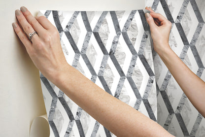 York Wallcoverings York Premium Peel + Stick Statuary Diamond Inlay Grey Peel and Stick Wallpaper  Geometrics Greys  Wallpaper - PSW1116RL