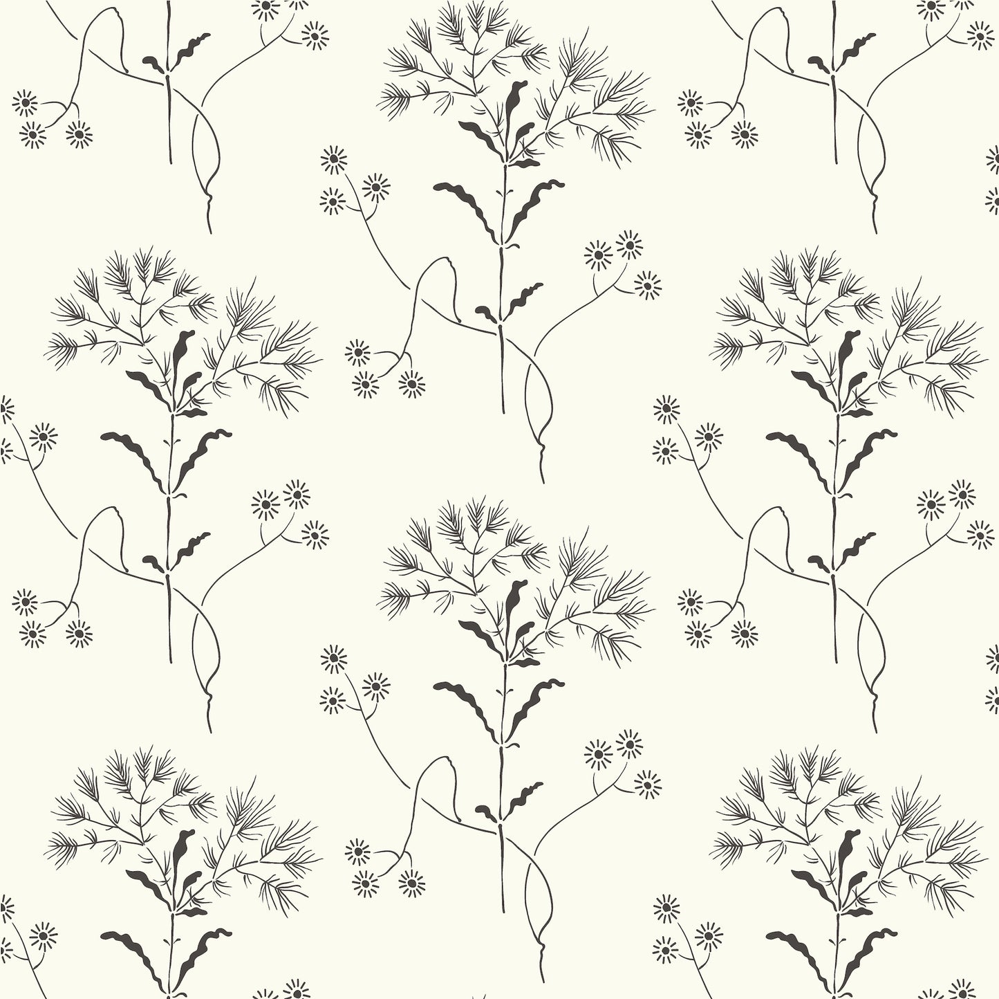 York Wallcoverings York Premium Peel + Stick Magnolia Home Wildflower Black and White Peel and Stick Wallpaper  Florals and Flowers Whites and Off-Whites  Wallpaper - PSW1153RL
