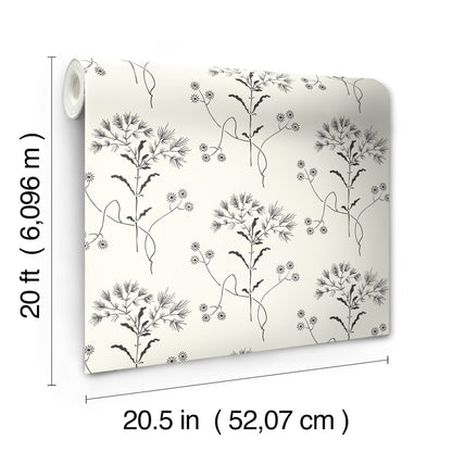 York Wallcoverings York Premium Peel + Stick Magnolia Home Wildflower Black and White Peel and Stick Wallpaper  Florals and Flowers Whites and Off-Whites  Wallpaper - PSW1153RL