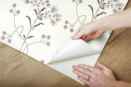 York Wallcoverings York Premium Peel + Stick Magnolia Home Wildflower Black and White Peel and Stick Wallpaper  Florals and Flowers Whites and Off-Whites  Wallpaper - PSW1153RL