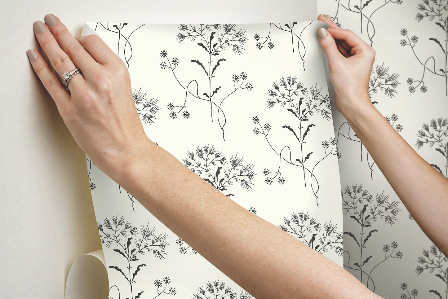 York Wallcoverings York Premium Peel + Stick Magnolia Home Wildflower Black and White Peel and Stick Wallpaper  Florals and Flowers Whites and Off-Whites  Wallpaper - PSW1153RL