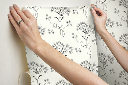 York Wallcoverings York Premium Peel + Stick Magnolia Home Wildflower Black and White Peel and Stick Wallpaper  Florals and Flowers Whites and Off-Whites  Wallpaper - PSW1153RL
