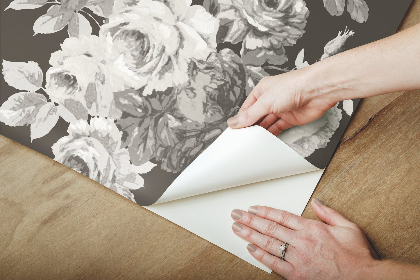 York Wallcoverings York Premium Peel + Stick Magnolia Home Tea Rose Black and White Peel and Stick Wallpaper  Florals and Flowers Whites and Off-Whites  Wallpaper - PSW1156RL