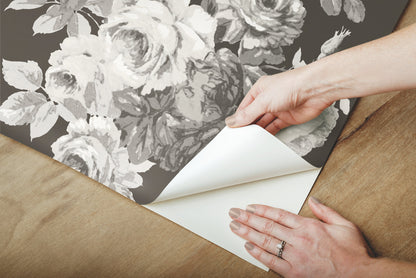 York Wallcoverings York Premium Peel + Stick Magnolia Home Tea Rose Black and White Peel and Stick Wallpaper  Florals and Flowers Whites and Off-Whites  Wallpaper - PSW1156RL