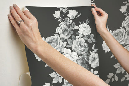 York Wallcoverings York Premium Peel + Stick Magnolia Home Tea Rose Black and White Peel and Stick Wallpaper  Florals and Flowers Whites and Off-Whites  Wallpaper - PSW1156RL