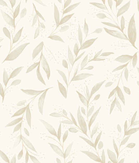 York Wallcoverings York Premium Peel + Stick Magnolia Home Olive Branch Beige Peel and Stick Wallpaper  Botanical Neutrals  Wallpaper - PSW1158RL
