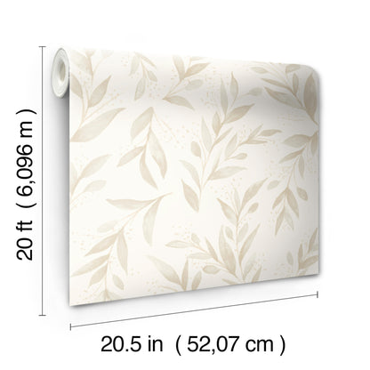 York Wallcoverings York Premium Peel + Stick Magnolia Home Olive Branch Beige Peel and Stick Wallpaper  Botanical Neutrals  Wallpaper - PSW1158RL