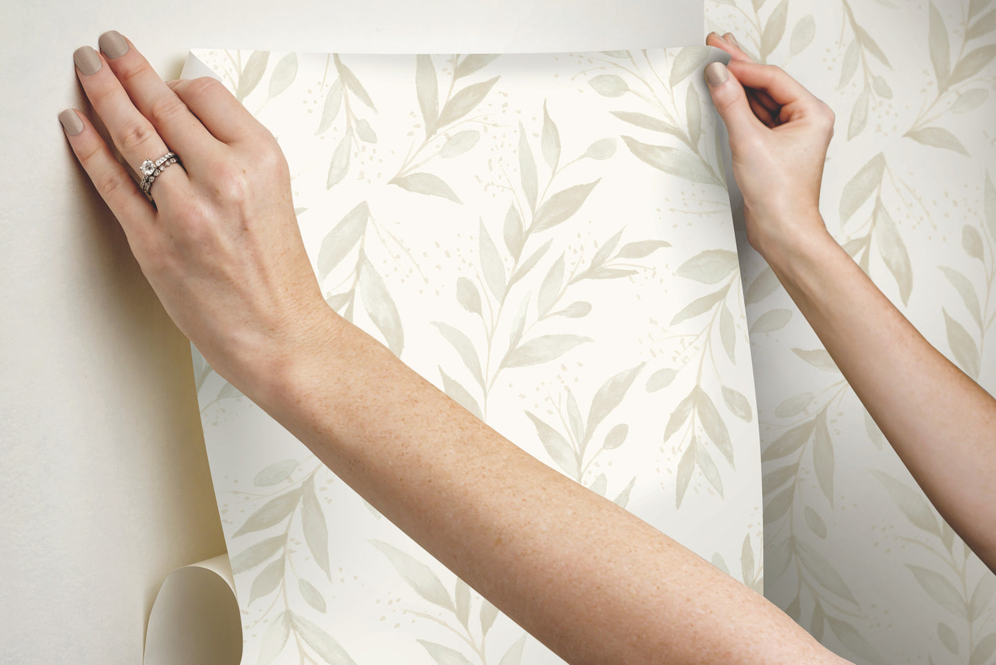 York Wallcoverings York Premium Peel + Stick Magnolia Home Olive Branch Beige Peel and Stick Wallpaper  Botanical Neutrals  Wallpaper - PSW1158RL