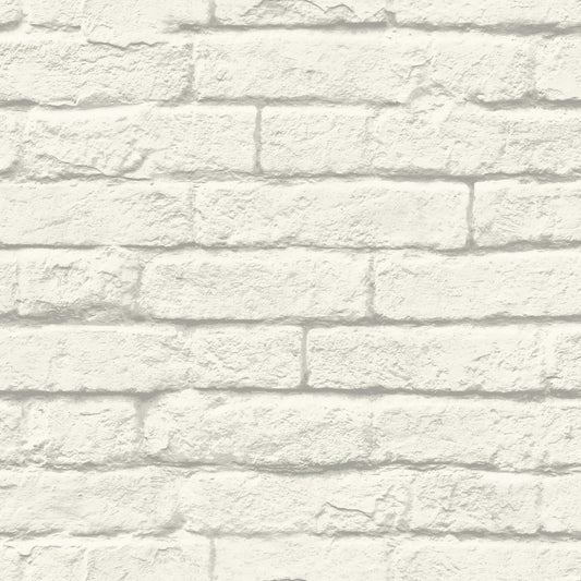 York Wallcoverings York Premium Peel + Stick Magnolia Home Brick and Mortar White Peel and Stick Wallpaper  Textures Whites and Off-Whites  Wallpaper - PSW1174RL