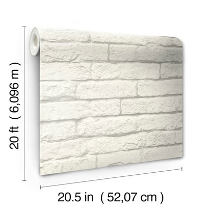 York Wallcoverings York Premium Peel + Stick Magnolia Home Brick and Mortar White Peel and Stick Wallpaper  Textures Whites and Off-Whites  Wallpaper - PSW1174RL