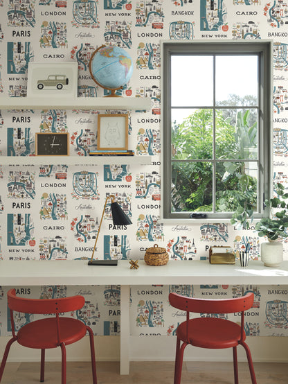 York Wallcoverings Rifle Paper Co. Premium Peel and Stick City Maps Blue and Red Peel and Stick Wallpaper  Modern and Transitional Blues  Wallpaper - PSW1196RL