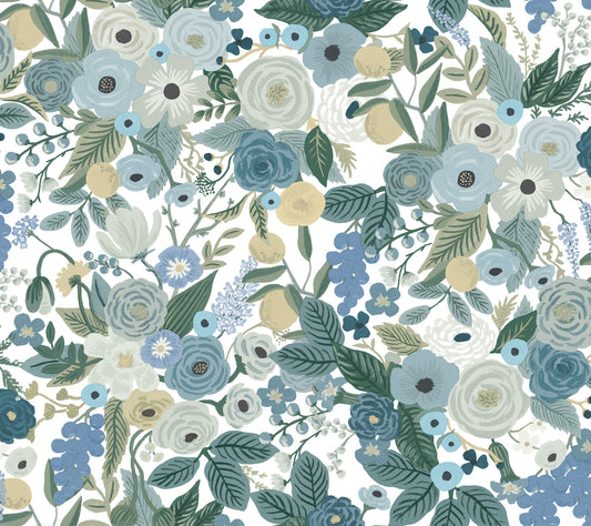 York Wallcoverings Rifle Paper Co. Premium Peel and Stick Garden Party Blue Peel and Stick Wallpaper  Bohemian Blues  Wallpaper - PSW1201RL