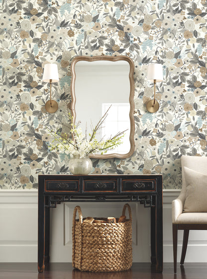 York Wallcoverings York Premium Peel + Stick Garden Party Off White and Brown Peel and Stick Wallpaper  Bohemian Whites and Off-Whites  Wallpaper - PSW1202RL