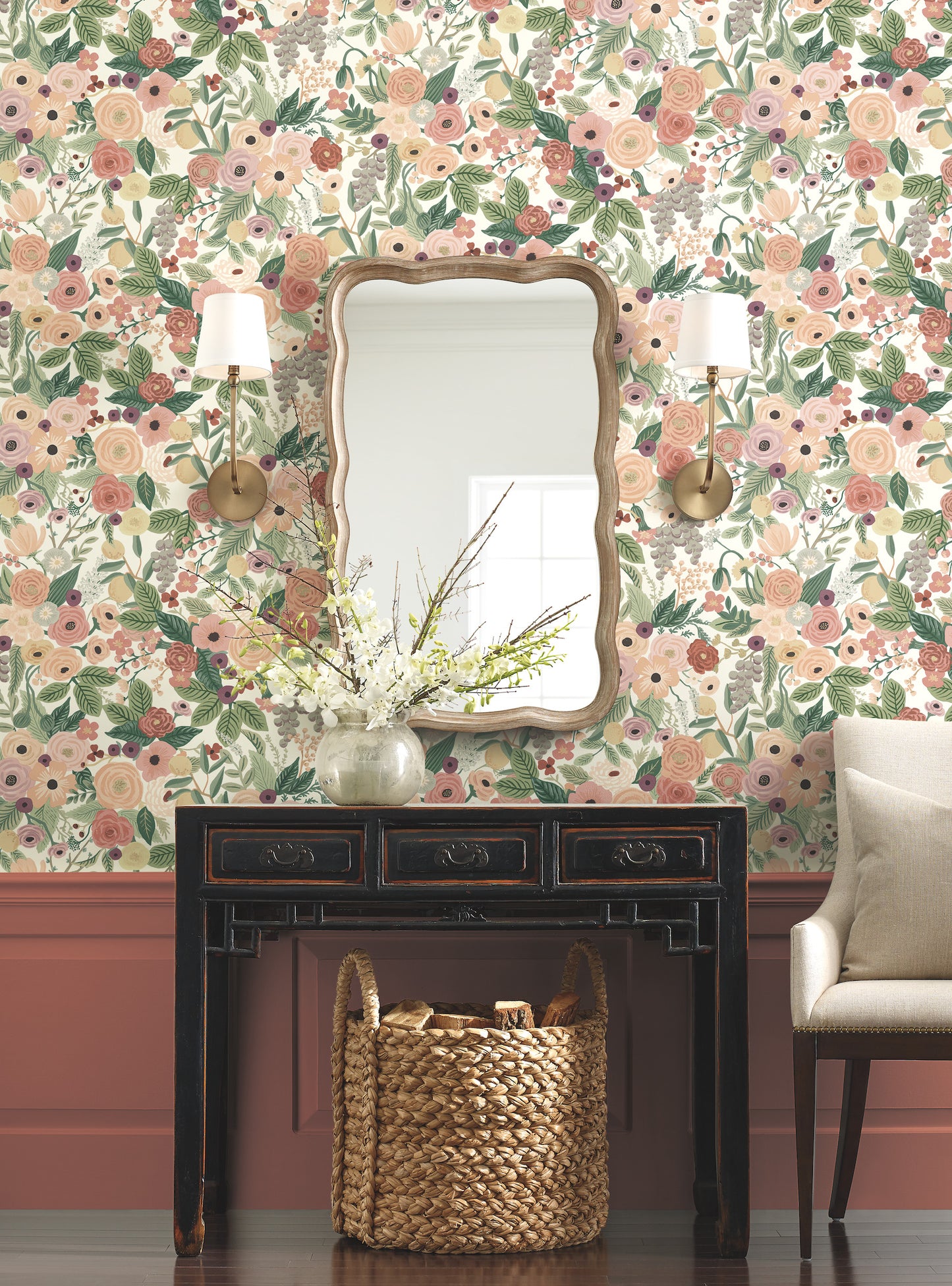 York Wallcoverings Grasscloth, Wood and Stone Garden Party Burgundy Peel and Stick Wallpaper  Bohemian Reds  Wallpaper - PSW1203RL