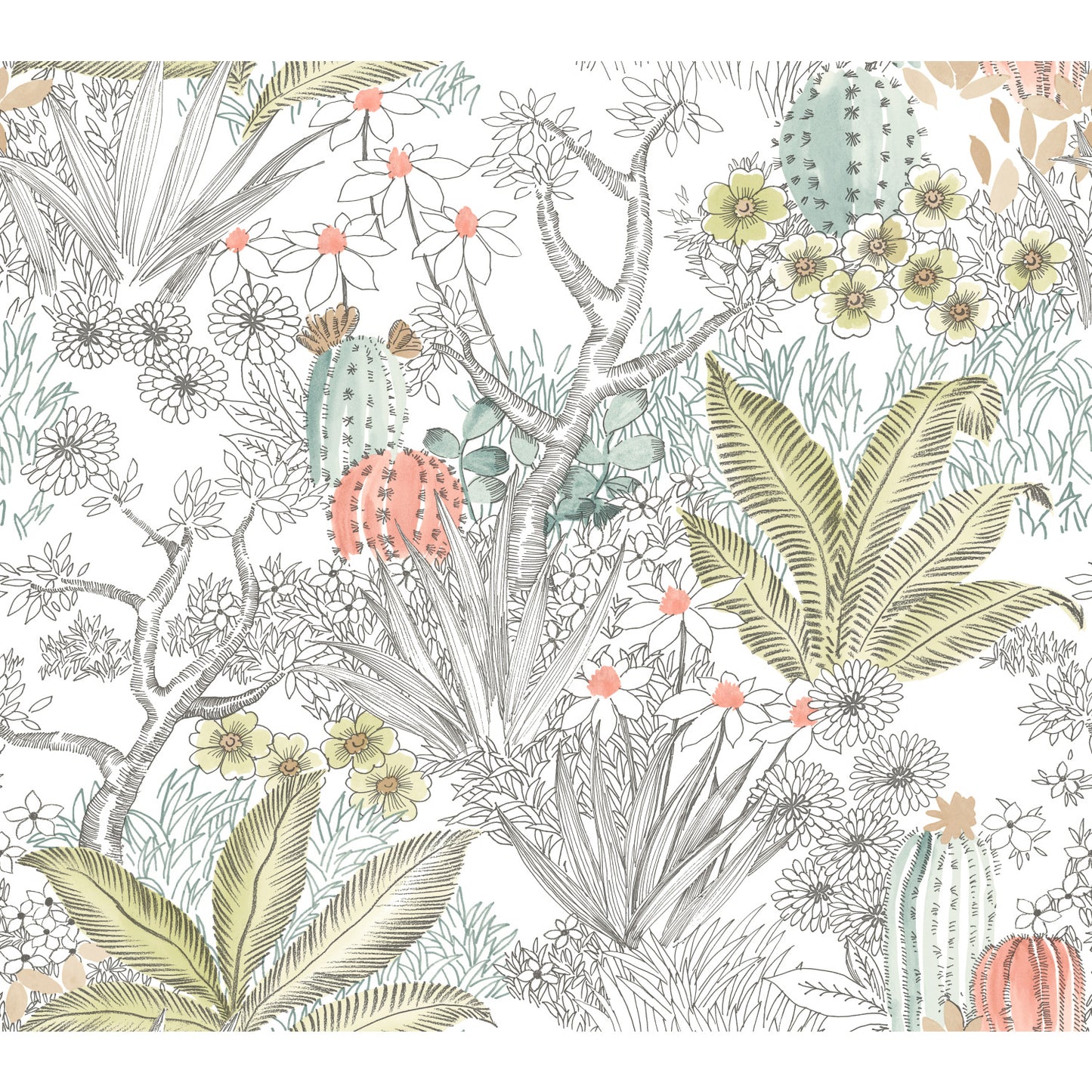 York Wallcoverings Grasscloth, Wood and Stone Flowering Desert Grey Peel and Stick Wallpaper  Botanical Greys  Wallpaper - PSW1213RL