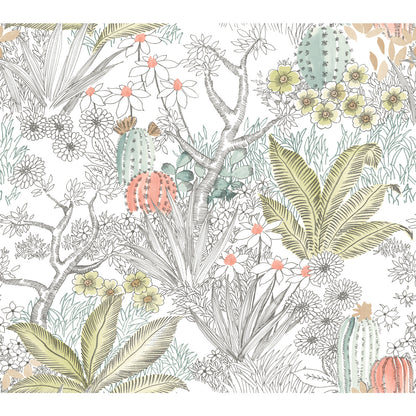 York Wallcoverings Grasscloth, Wood and Stone Flowering Desert Grey Peel and Stick Wallpaper  Botanical Greys  Wallpaper - PSW1213RL