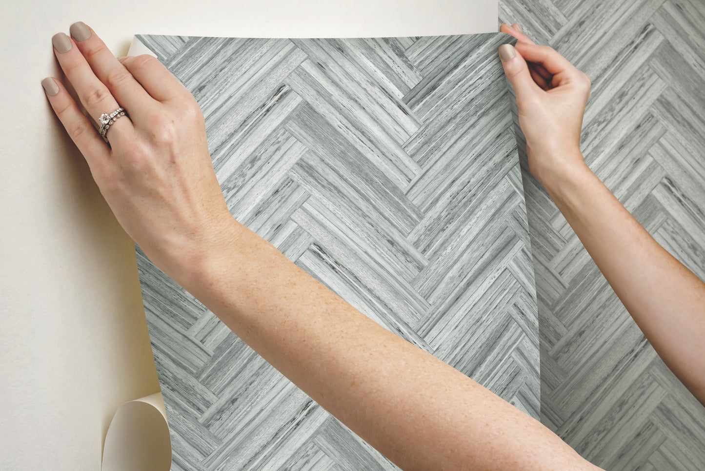 York Wallcoverings Grasscloth, Wood and Stone Hermosa Herringbone Grey Peel and Stick Wallpaper  Brick, Wood and Stone Greys  Wallpaper - PSW1288RL