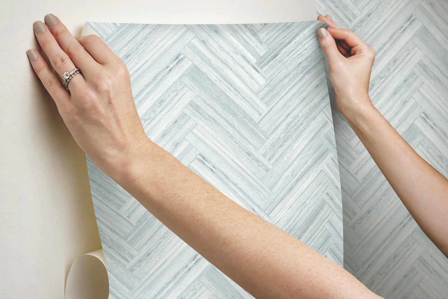 York Wallcoverings Grasscloth, Wood and Stone Hermosa Herringbone Blue Peel and Stick Wallpaper  Brick, Wood and Stone Whites and Off-Whites  Wallpaper - PSW1289RL