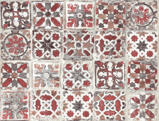 York Wallcoverings Grasscloth, Wood and Stone Encaustic Tile Red Peel and Stick Wallpaper  Brick, Wood and Stone Reds  Wallpaper - PSW1300RL