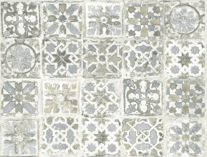 York Wallcoverings Grasscloth, Wood and Stone Ecaustic Tile Grey Peel and Stick Wallpaper  Brick, Wood and Stone Greys  Wallpaper - PSW1301RL