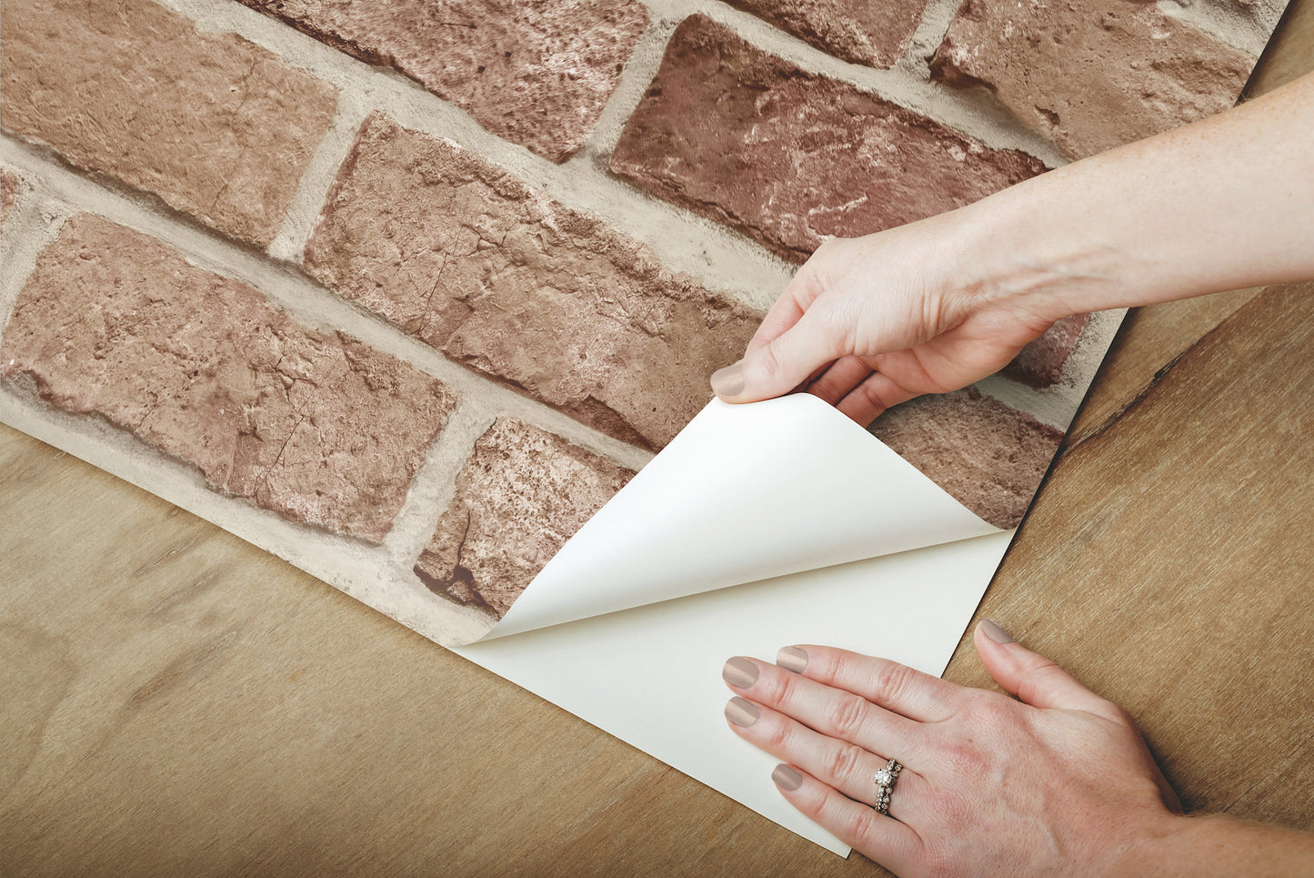 York Wallcoverings Grasscloth, Wood and Stone Stretcher Brick Red Peel and Stick Wallpaper  Brick, Wood and Stone Reds  Wallpaper - PSW1306RL